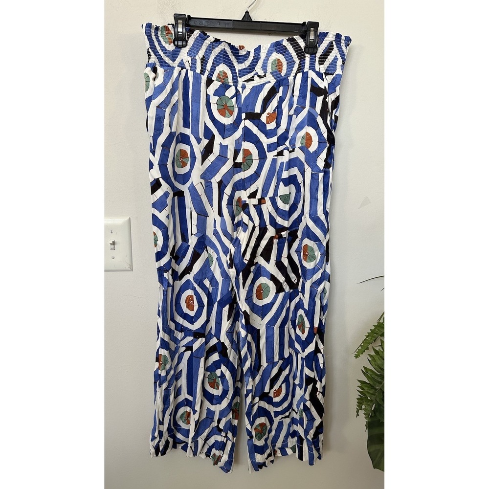 ANTHROPOLOGIE Maeve The Saria Smocked Boho Wide-leg Pants In Blue Sz XL - Picture 2 of 5